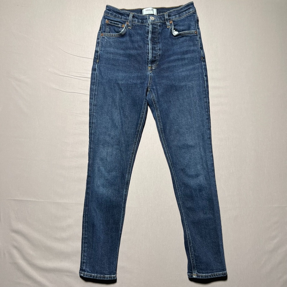 Agolde Nico Medium Wash Blue Denim High Rise Button Fly Skinny‎ Jeans Size 26